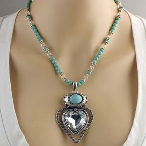 Turquoise Bling Heart Necklace & Earring Set